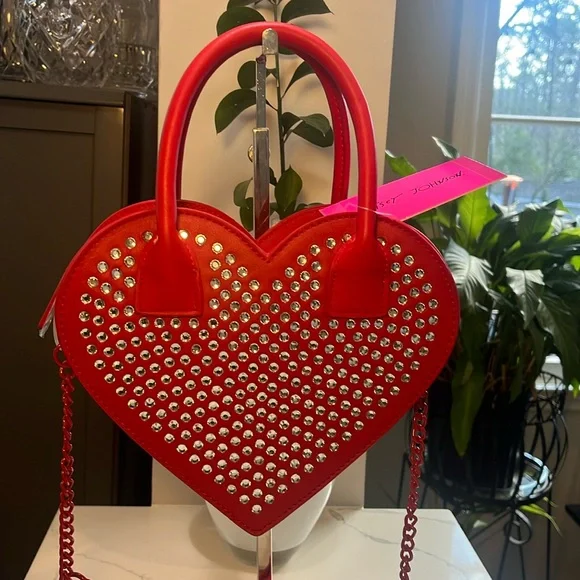 Betsey Johnson Heart Crossbody Red Purse w/ Rhinestones COLOVY-R NWT - Picture 1 of 17